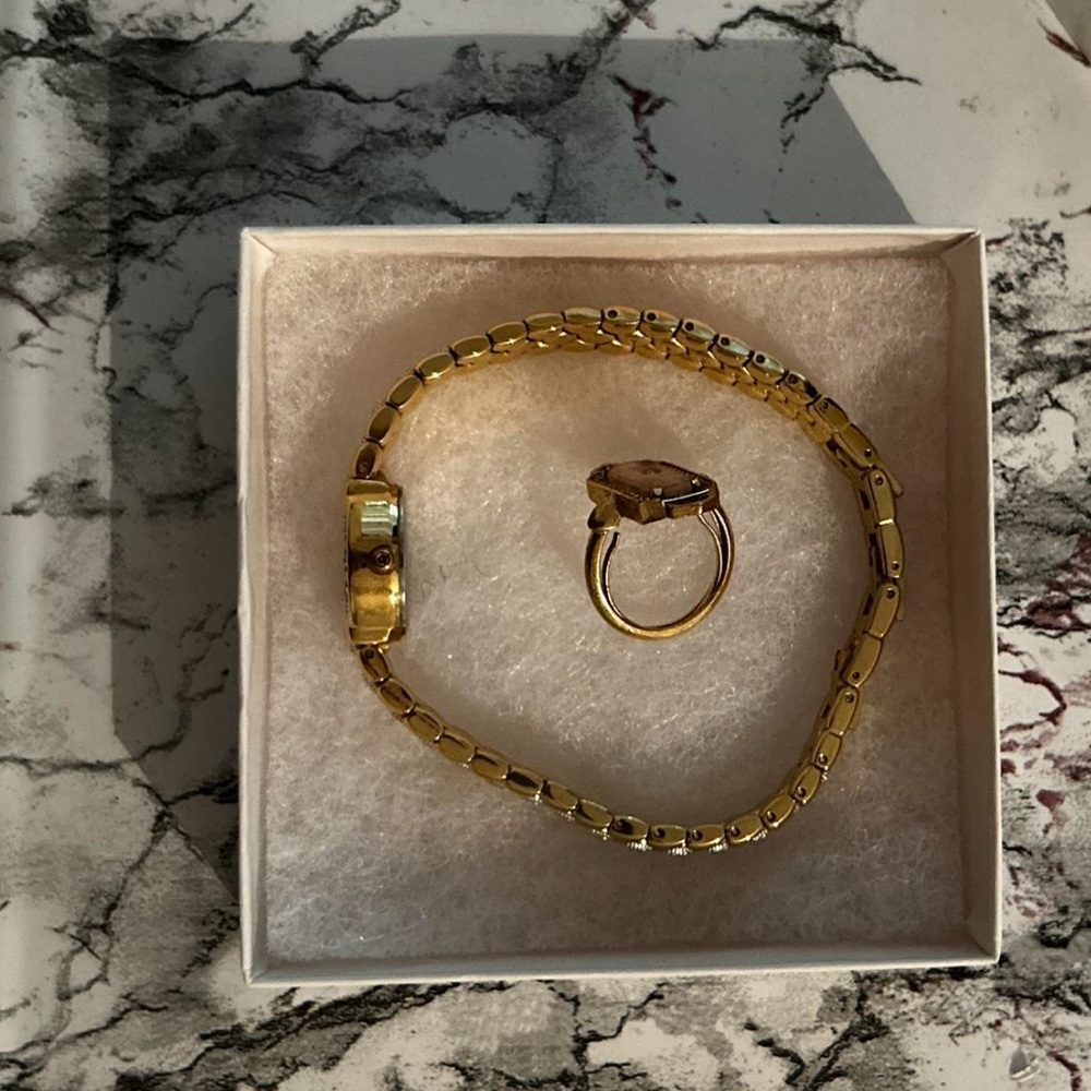 Vintage Gold Heart Watch & Ring Set